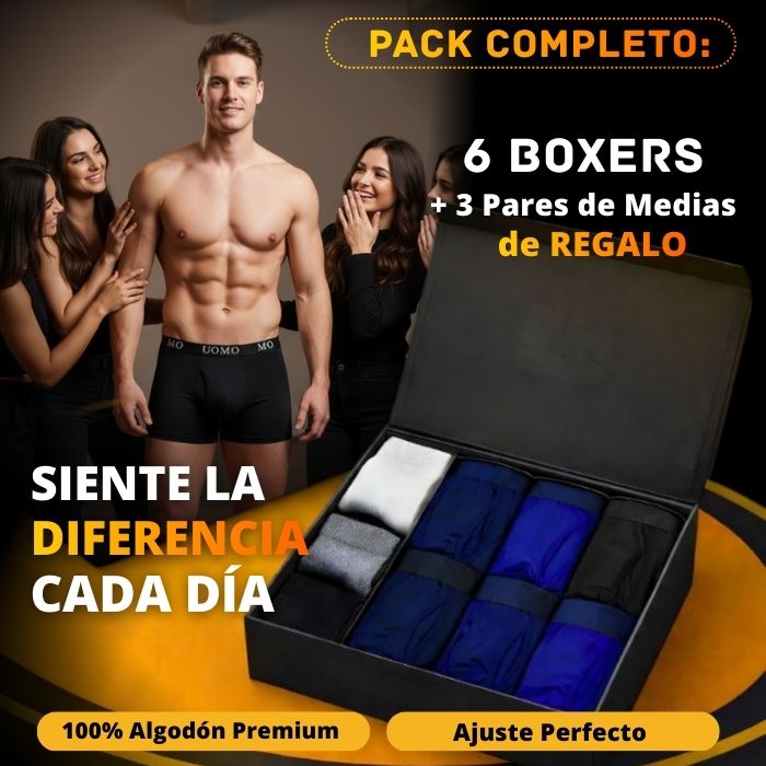 Pack Exclusivo: 6 BOXERS + 3 Pares de Medias de REGALO