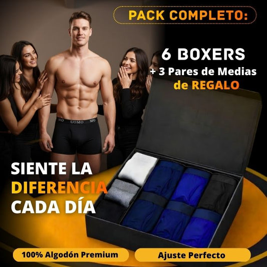 Pack Exclusivo: 6 BOXERS + 3 Pares de Medias de REGALO