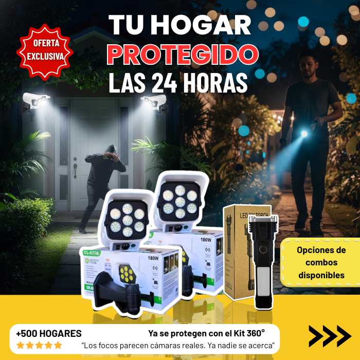 **** KIT PROTECCIÓN 360 **** 2 FOCOS SOLARES + 1 LINTERNA APRUEBA DE TODO