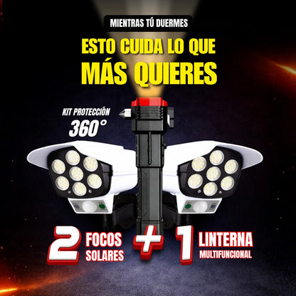 **** KIT PROTECCIÓN 360 **** 2 FOCOS SOLARES + 1 LINTERNA APRUEBA DE TODO